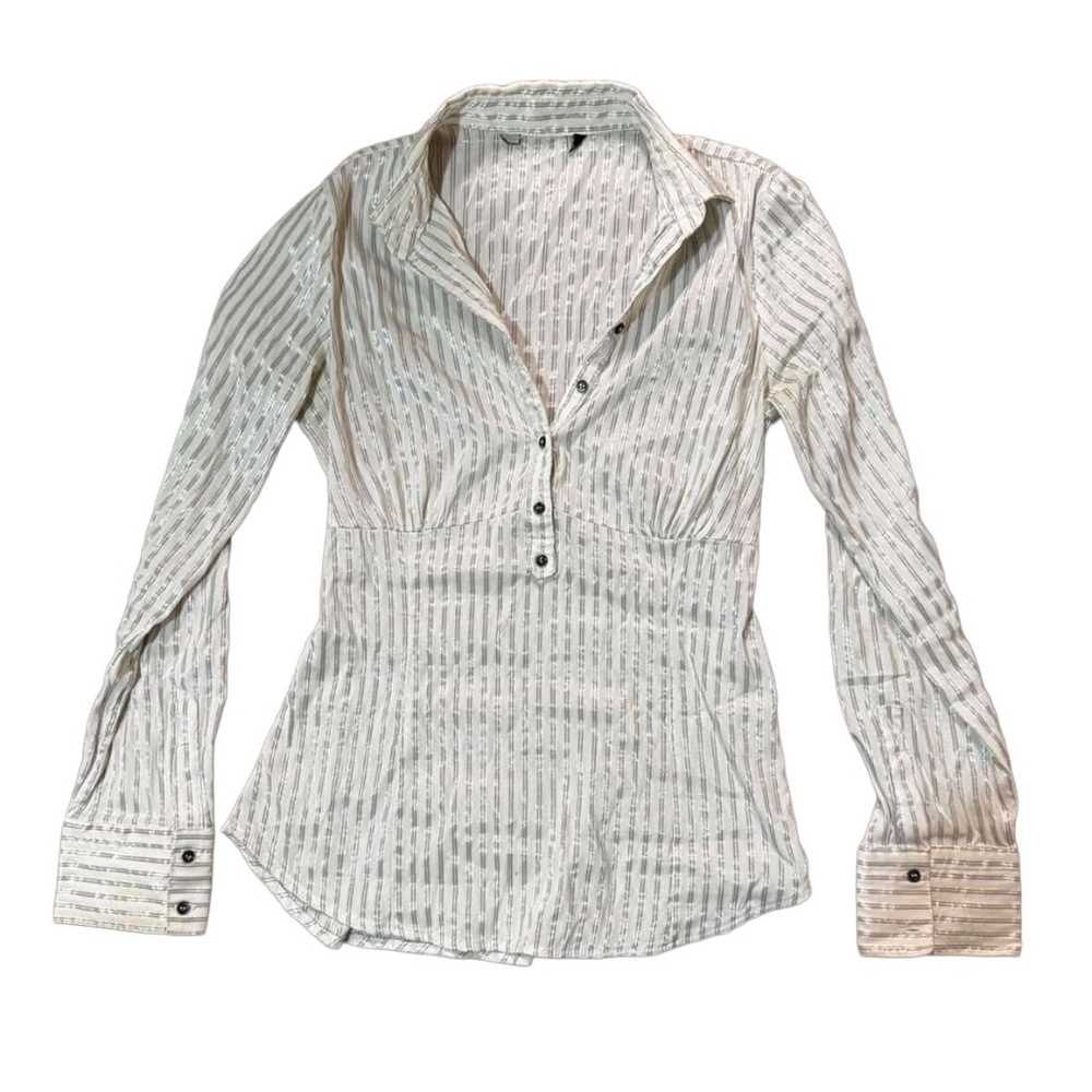 Pinstriped top with cinched waist